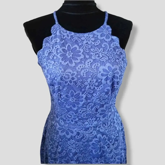 BCX Juniors Blue Scallop Halter A-Line Lace Dress Size 11 Party Cocktail Formal - Picture 3 of 10
